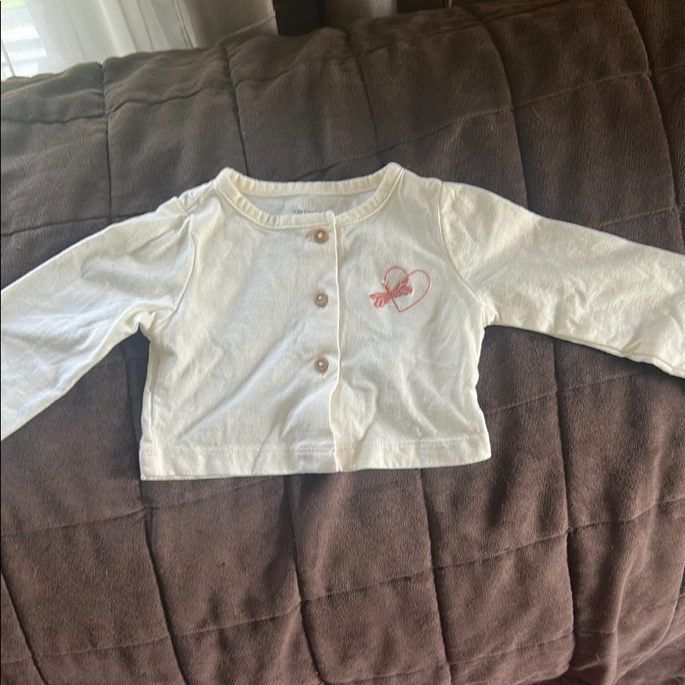 Carter's Cream and Pink Button Down Shirt with Embroidered Details